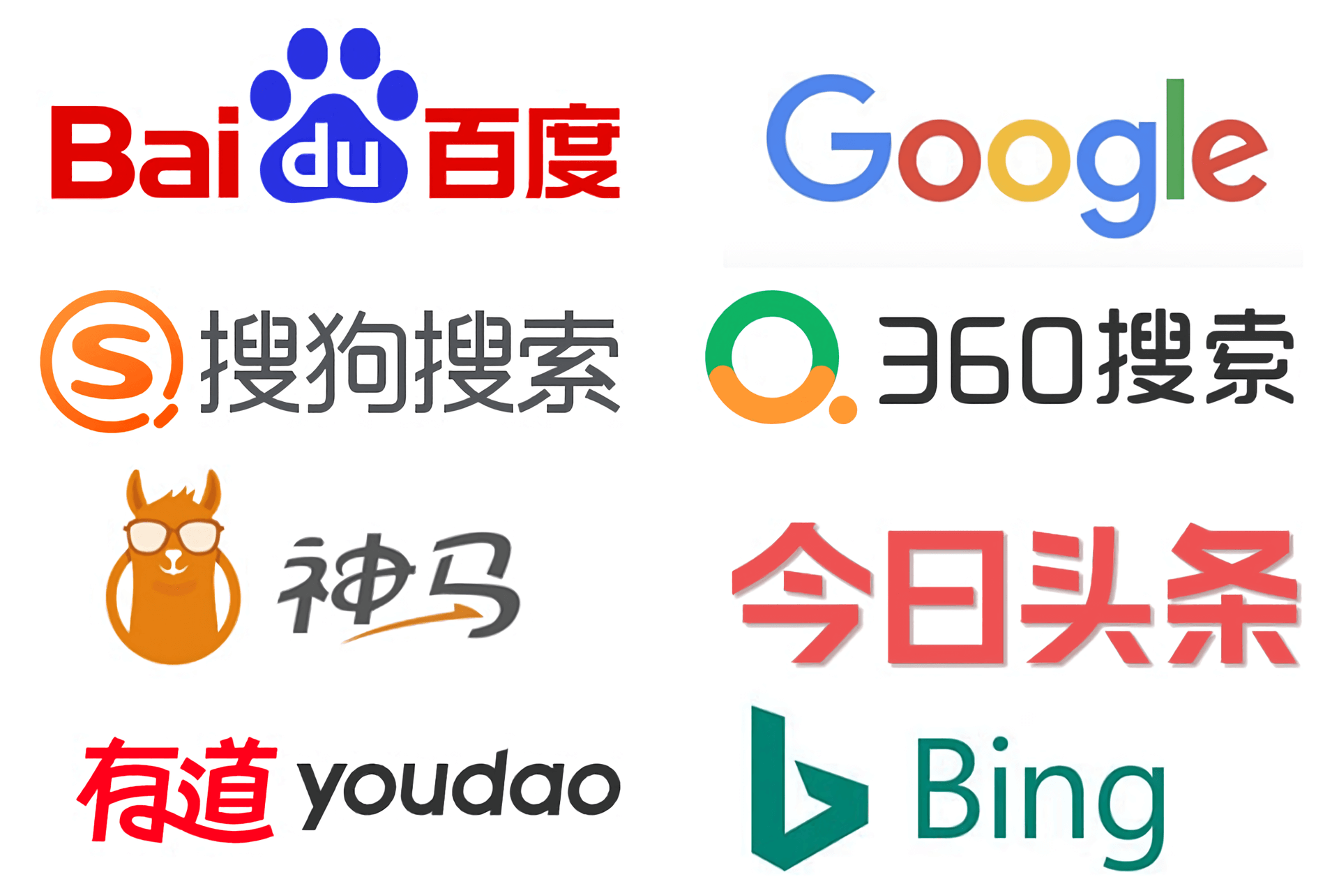 Google、Bing 与百度站长平台的网站收录入口示意